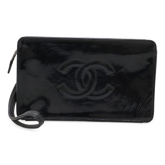 Chanel Coco Mark Makeup Pouch Makeup Pouch Clutch Bag Second Bag Enamel Patent - Picture 1 of 8